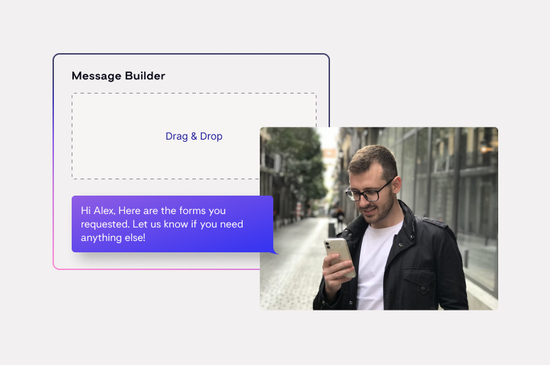 Person checking sms message build with message builder