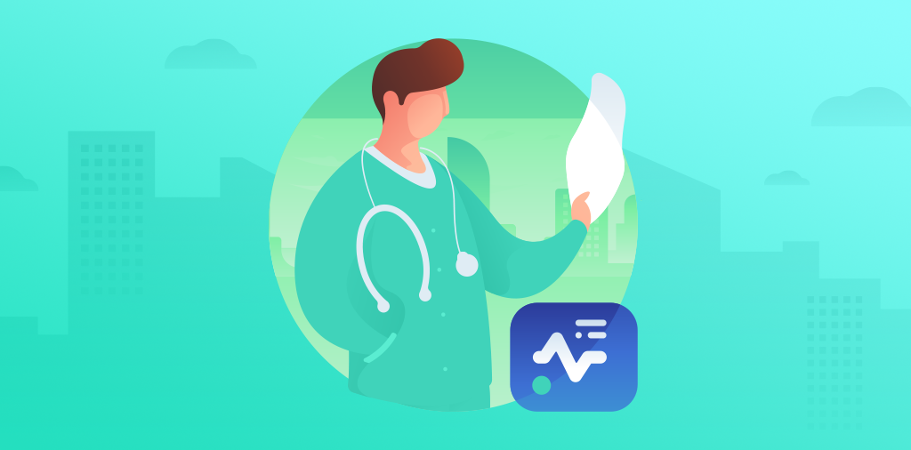 Graphic illustration of a doctor with blue background