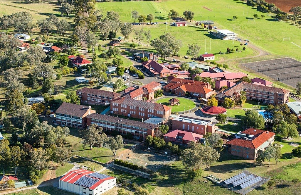 Arial view of rural high school 