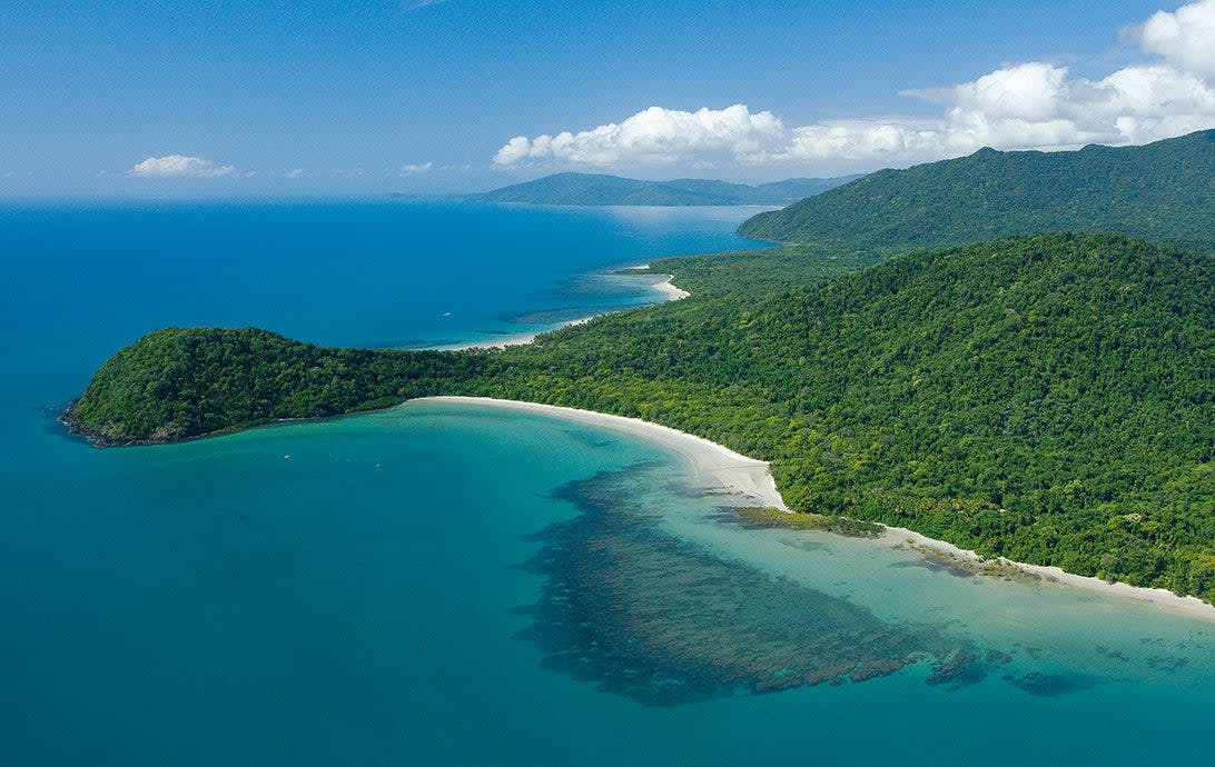 Arial view of tropical island, beach and ocean