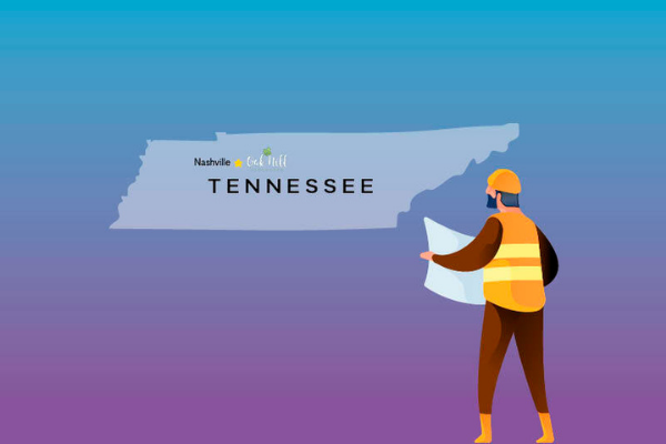 illustrated graphic of "Tennessee" on blue and purple background with a construction worker