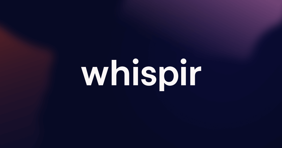 Whispir logo in a blue circle, surrounded by colorful blobs.