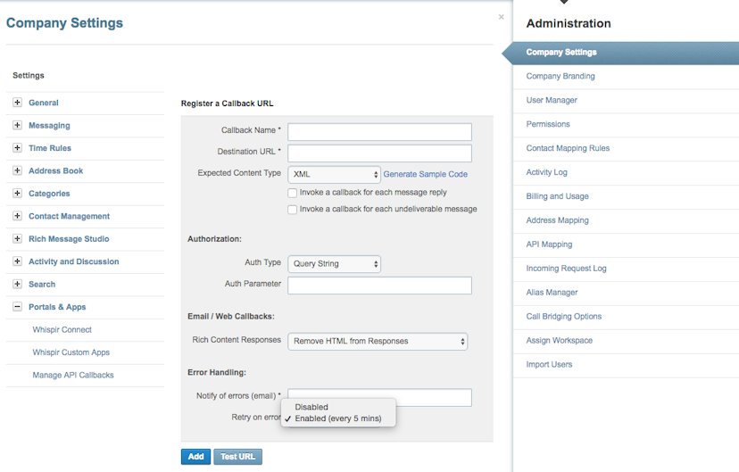 User interface - Company Settings Page